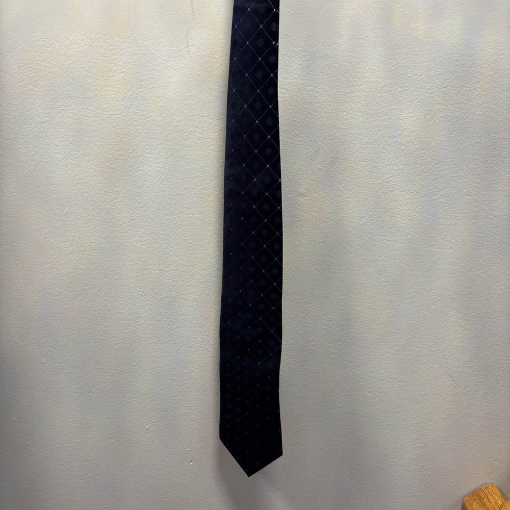 Nyne Silk Necktie Mens OS Navy Blue Geometric‎ Diamond Polka Dot Hand Made Tie